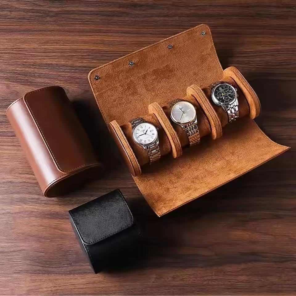 Premium 3-Watch Vegan Leather Travel Roll